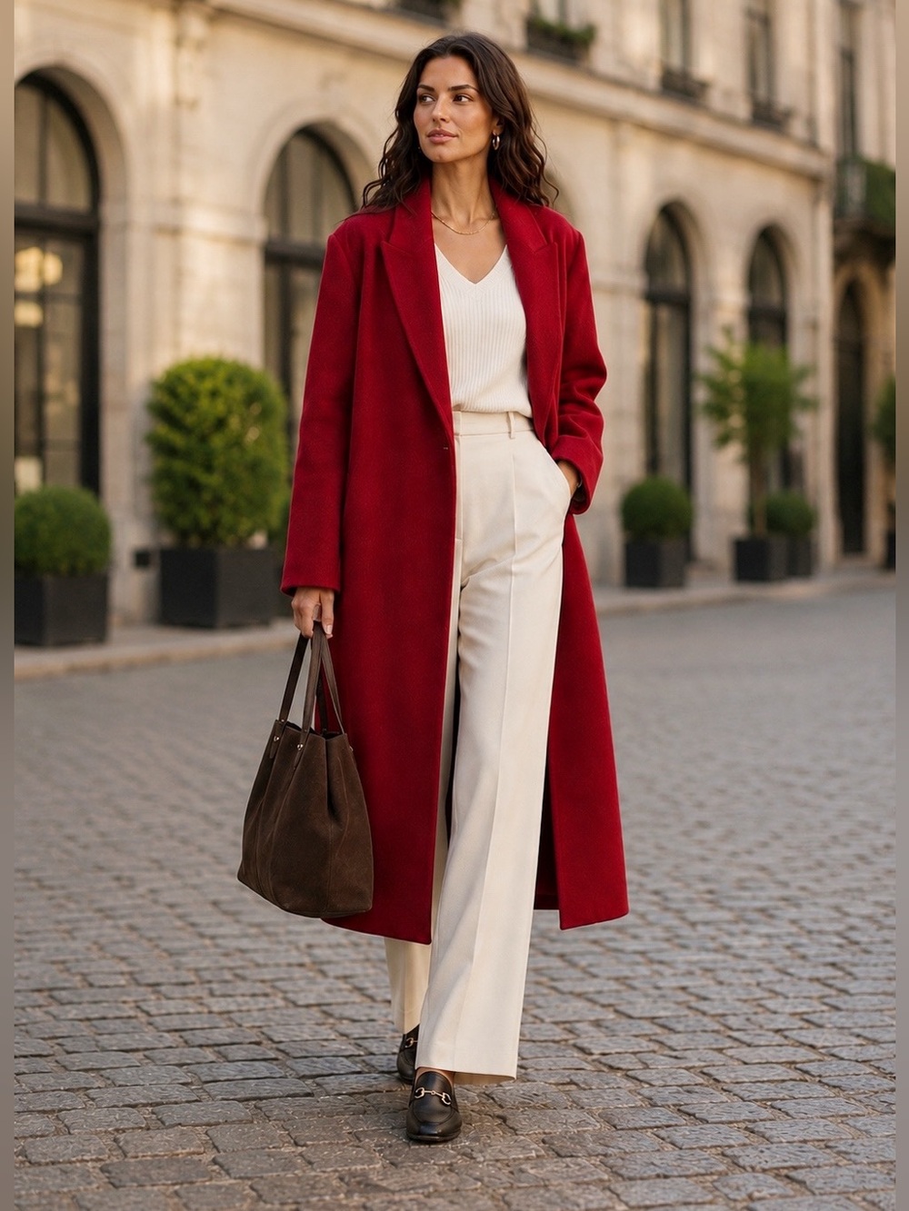 NWT STAUD Serge Oversized Wool Long Coat in Rouge/ Red Size M